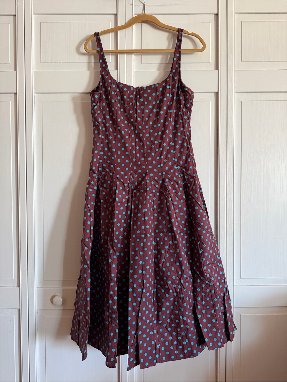 Maeve Polka Dot Midi Dress in Burgundy with Turquoise Dots